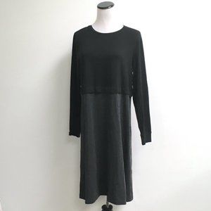 Eileen Fisher dress black gray jersey long sleeve M